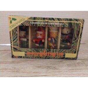 Lil Merrymakers Hand-Painted Wooden Ornaments Set Of 4 Christmas Decorations
